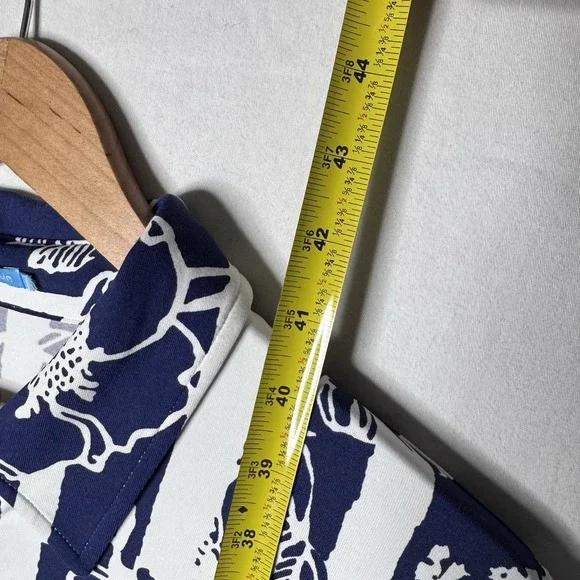 J McLaughlin Navy Floral Shirt Dress Sz M / L Belted Catalina Career Office READ - Picture 7 of 12